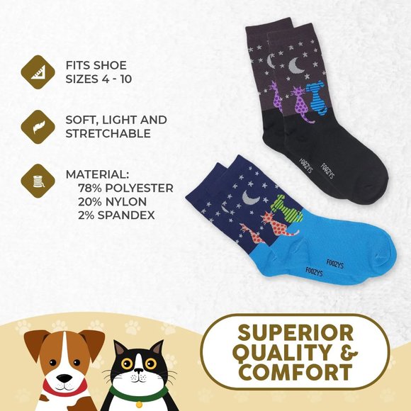 Cat Dog Stargazing Stars Kitten Puppy Animal Women's Foozys 2 Pairs Socks 9-11 - Picture 5 of 5